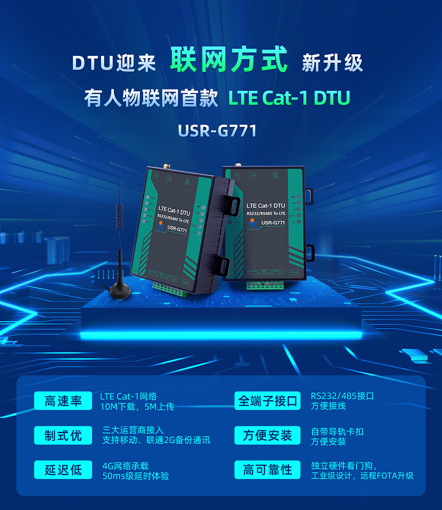 long8唯一官网登录网首款LTE Cat-1 DTU——USR-G771，今天发售