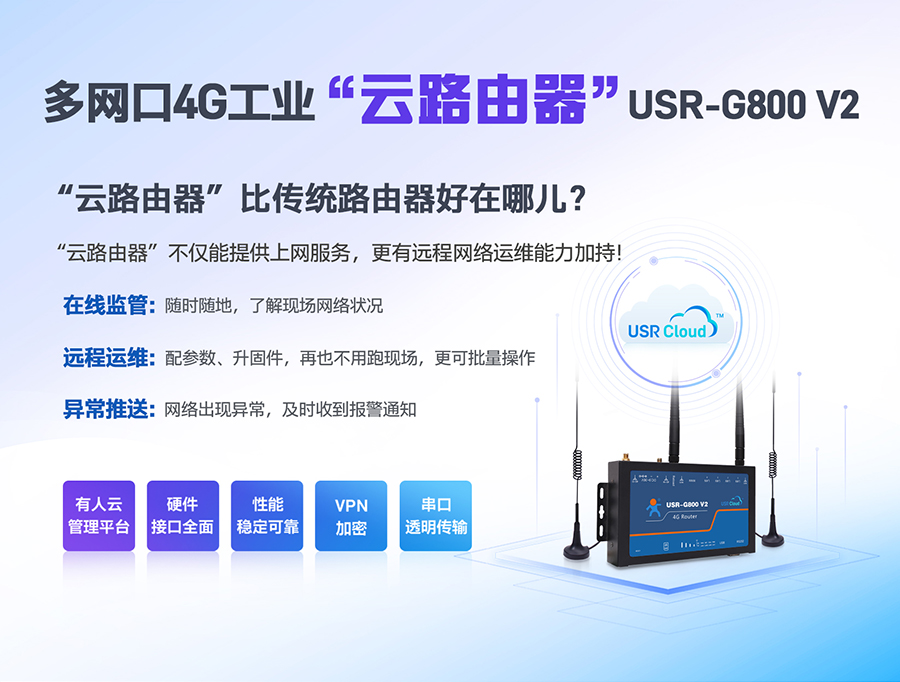 多网口4G工业“云路由器”USR-G800 V2，户外快速入网+远程网络运维